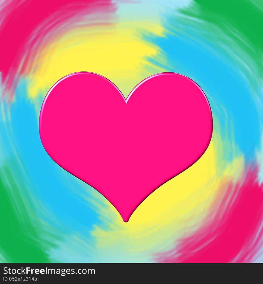 Pink glossy heart a colored background, valentine day