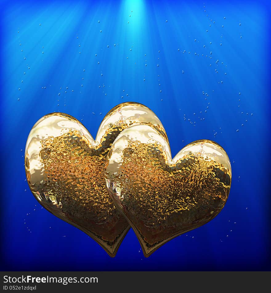 Two Golden Hearts As A Symbol Of Love