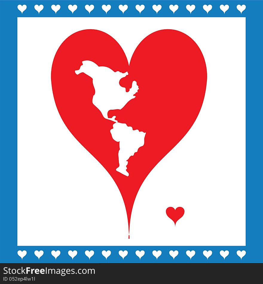 Illustration Heart in frame Symbolizing American map. Illustration Heart in frame Symbolizing American map