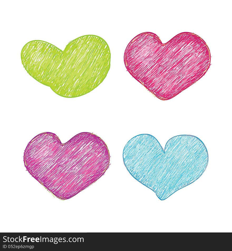 Vector hand drawn heart set isolated on white background. Vector hand drawn heart set isolated on white background