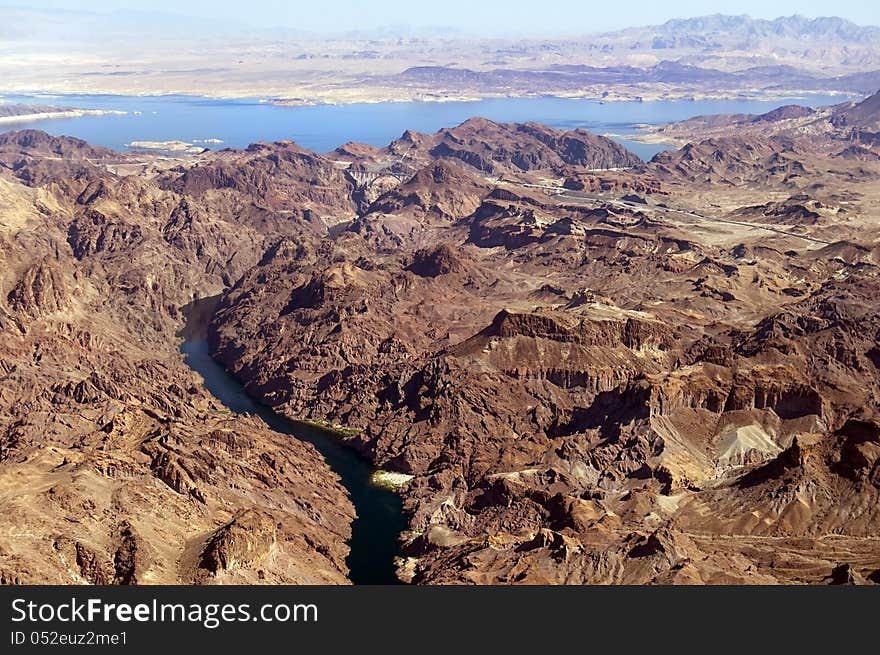 Aerial view of the Colorado River and lake Mead