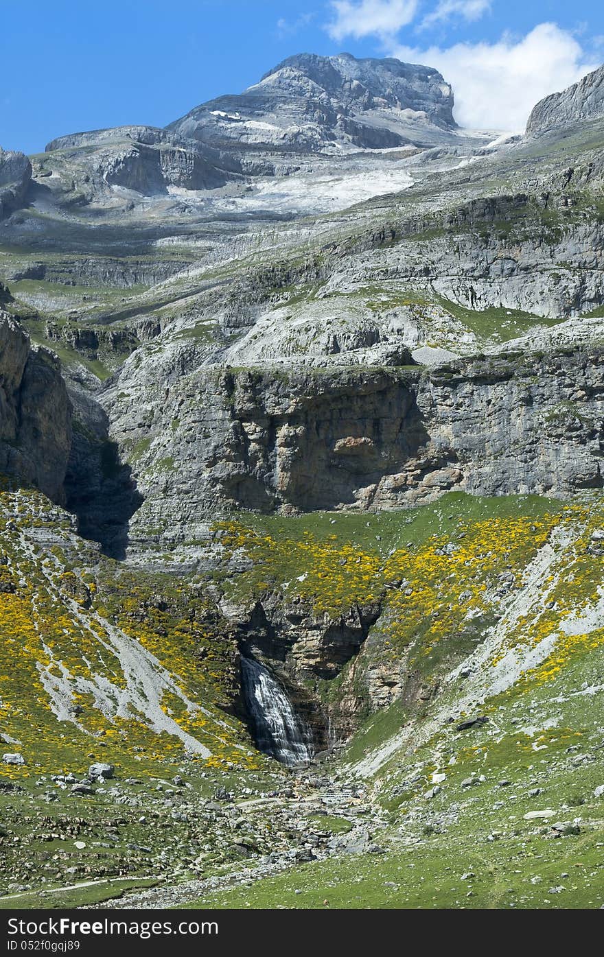 Mountain river with waterfall in the Spanish Pyrenees. Mountain river with waterfall in the Spanish Pyrenees