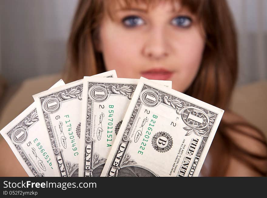 Beautiful girl and her dollars. Beautiful girl and her dollars.