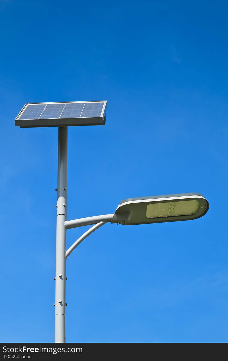 Street lamp with solar cell power. Street lamp with solar cell power