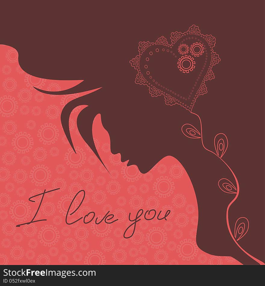 Illustration With Silhouette Of Girl And Heart