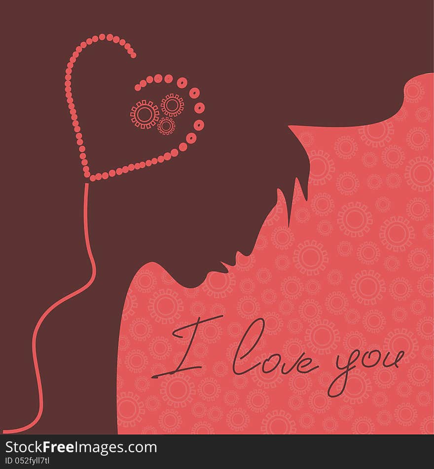 Illustration with silhouette of man, heart and text I love you. Wedding or Valentines card. Illustration with silhouette of man, heart and text I love you. Wedding or Valentines card