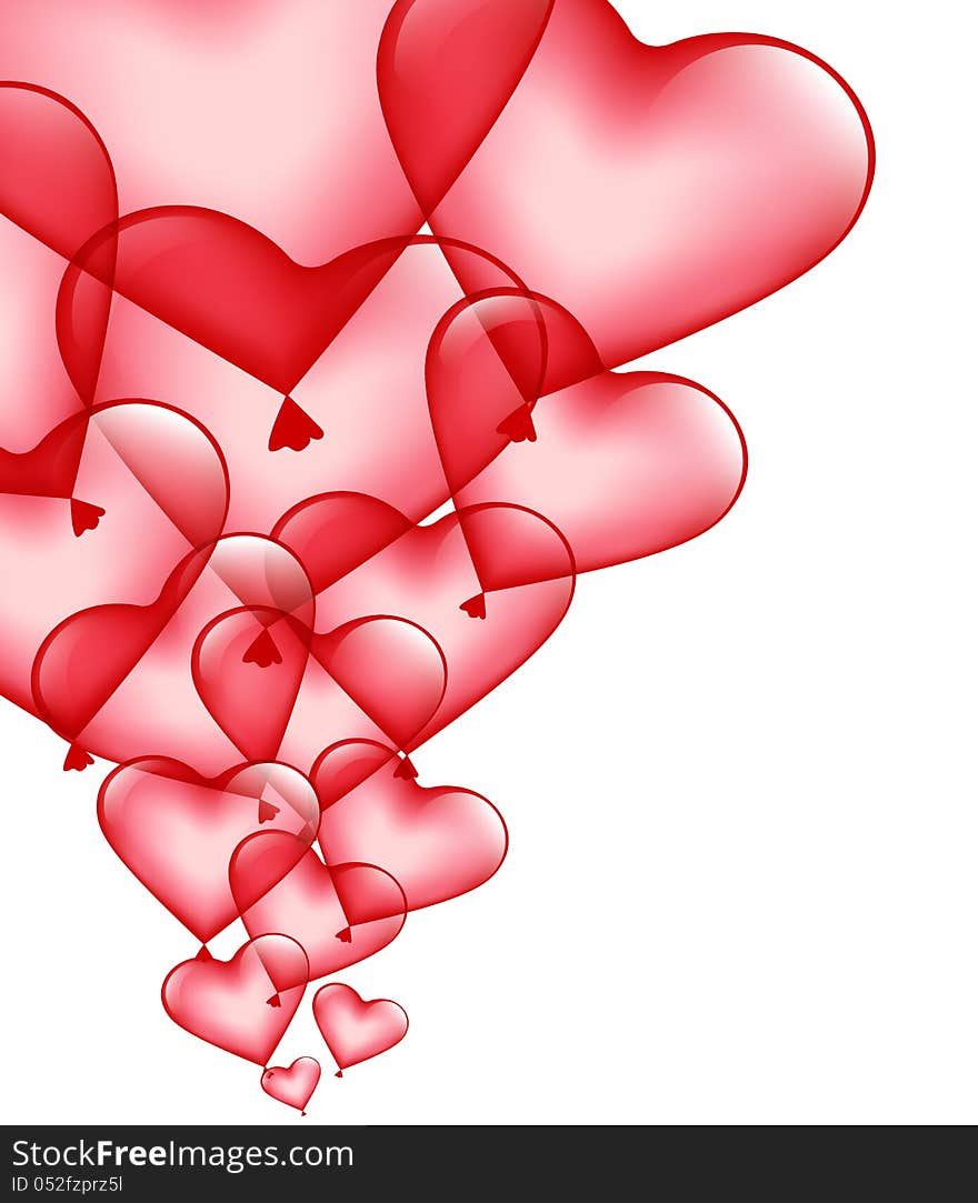 Red heart-balloons on a white background