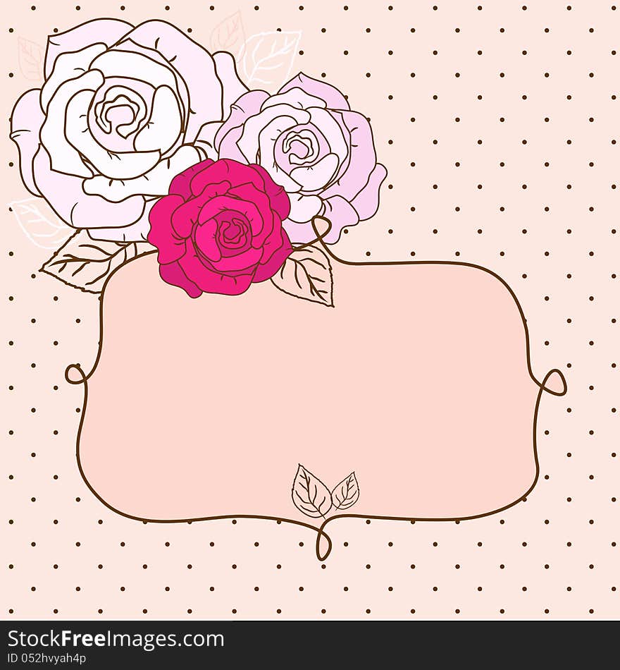 Retro Valentine vignette with roses on dotted background