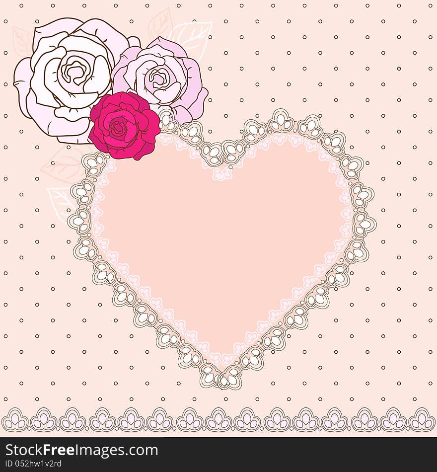 Retro Valentine vignette with roses and heart