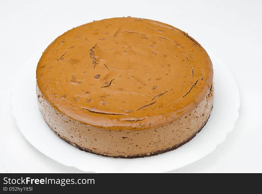 Chocolate cheesecake on a plate closeup