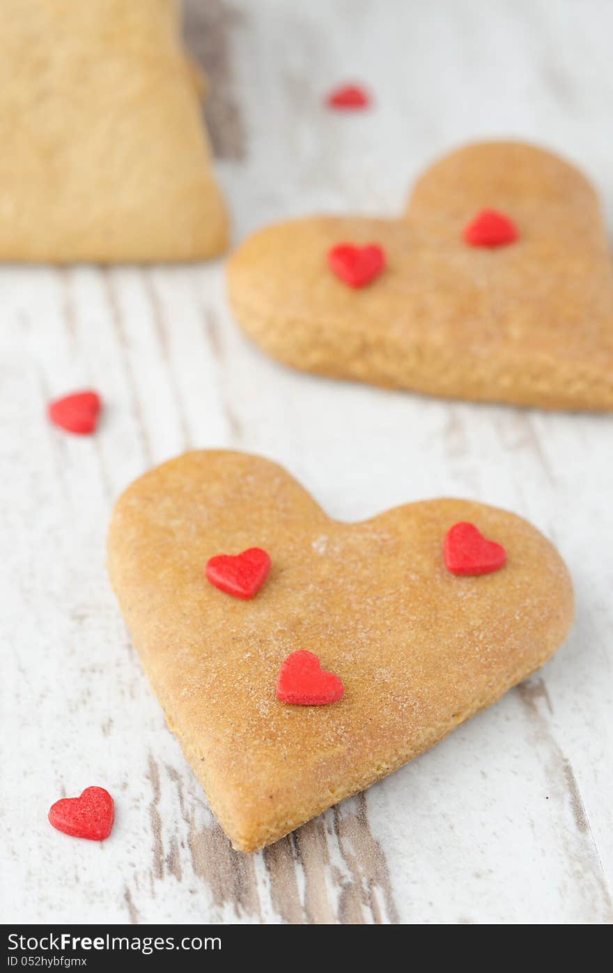 Cookie in the form of heart on the table closeup