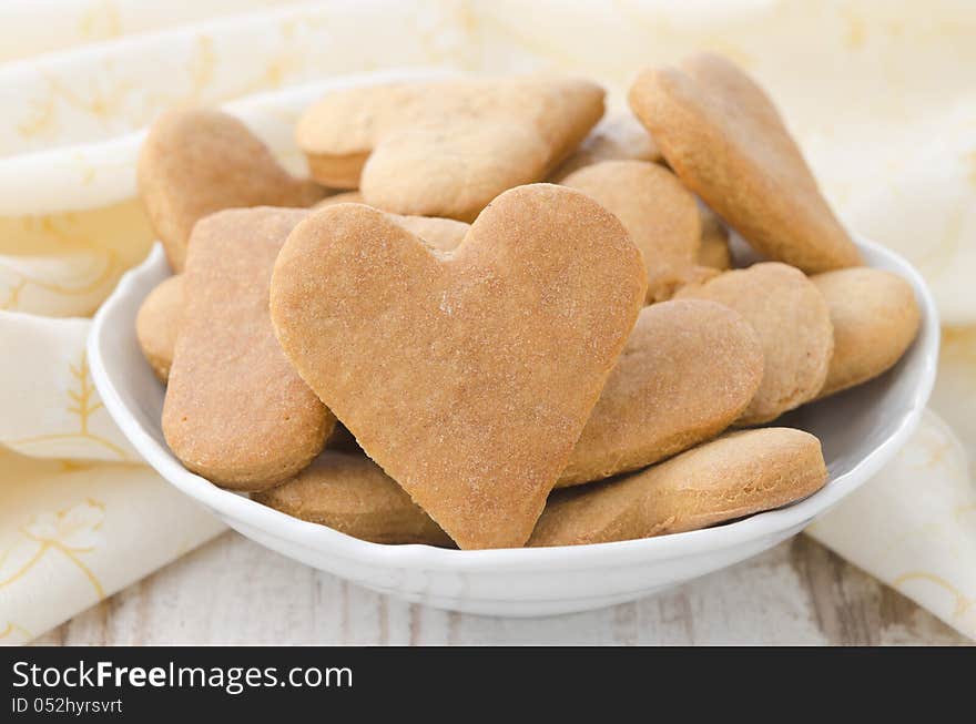 Heart shaped cookies in a bowl