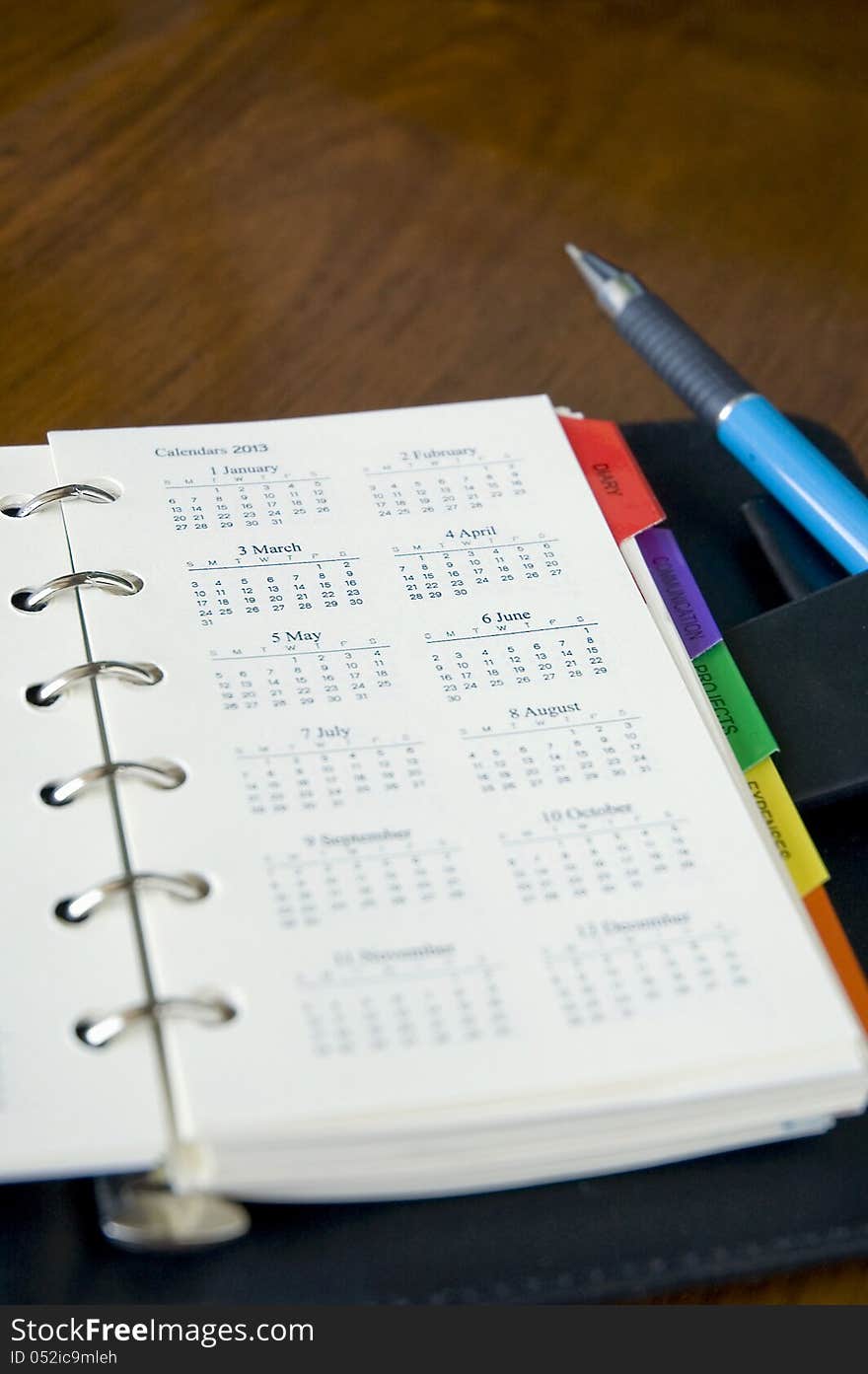 Personal organizer open on calendars page