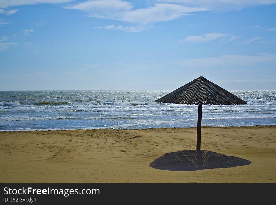 Wooden beach umbrella