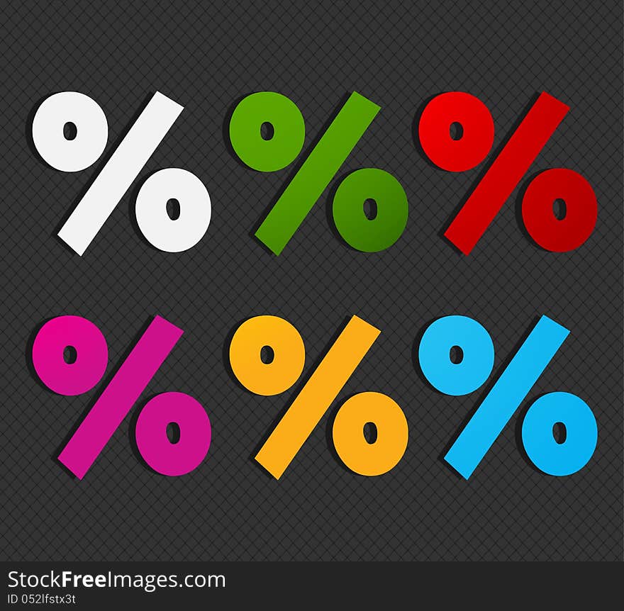 Set of colorful percent labels abstract background. Set of colorful percent labels abstract background