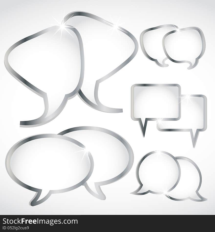 Shiny silver speech bubbles set abstract background