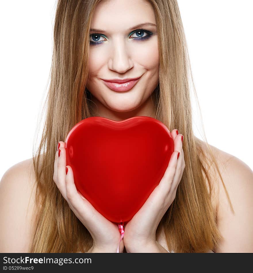 Valentine s Day.Beautiful smiling blonde girl