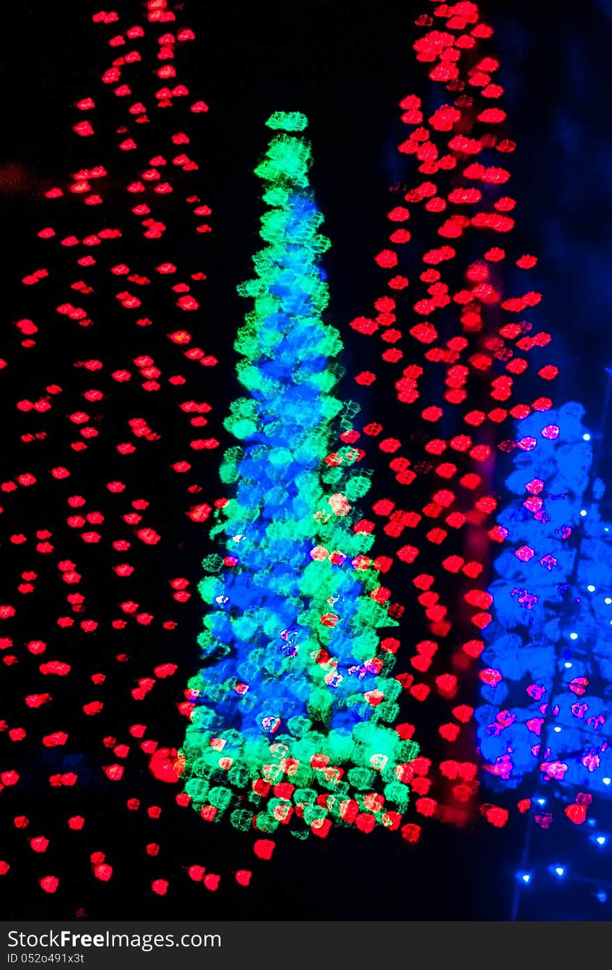 Christmas tree out of focus red green blue colors