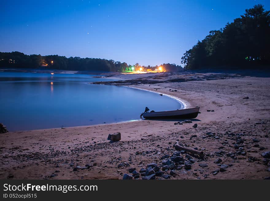 Boat on lake at night