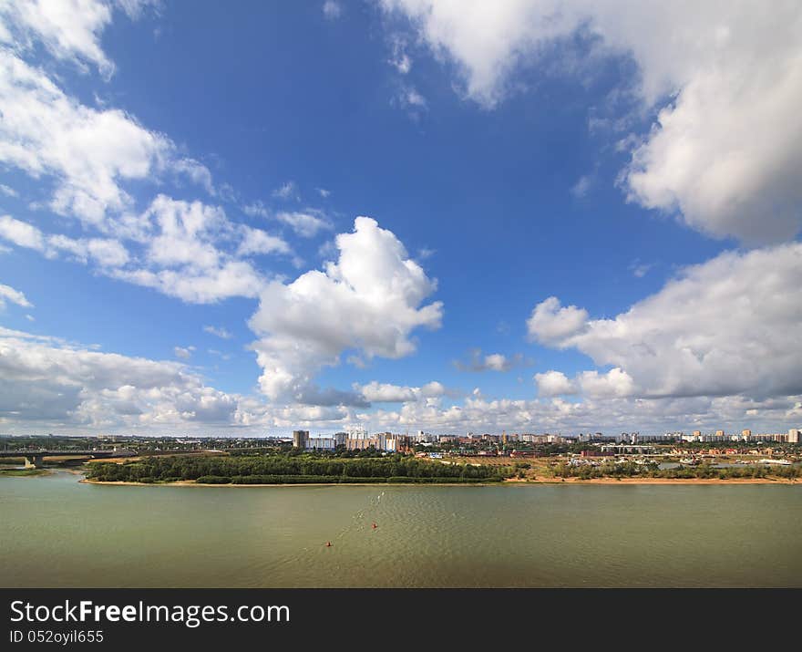 Summer Urban Landscape With Clouds. Omsk. Russia.