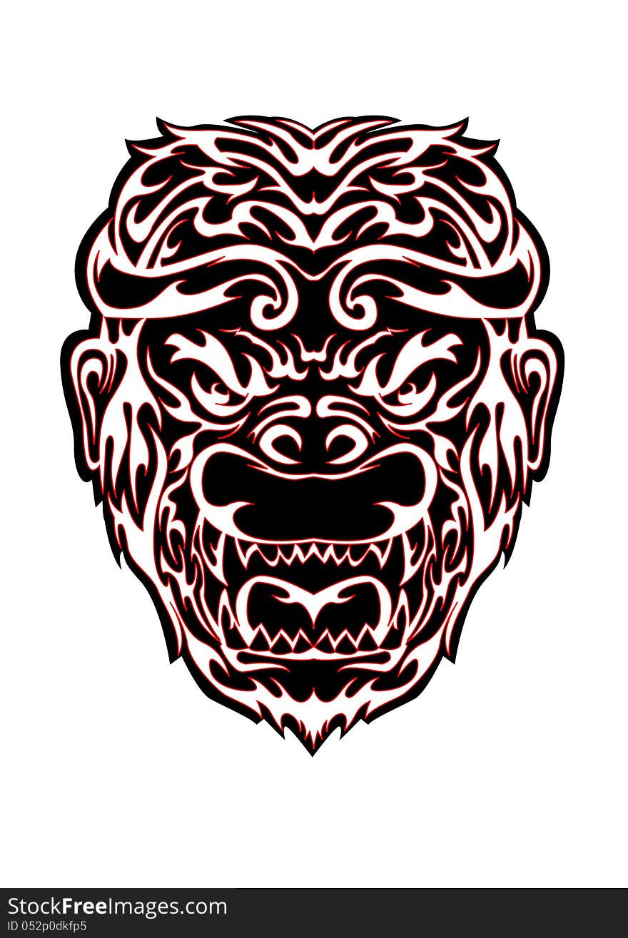 Tribal Monkey Head Illustration