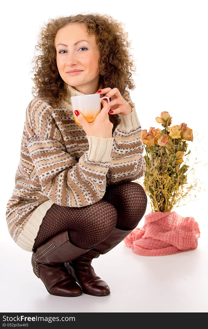 Winter girl with cup of comfort