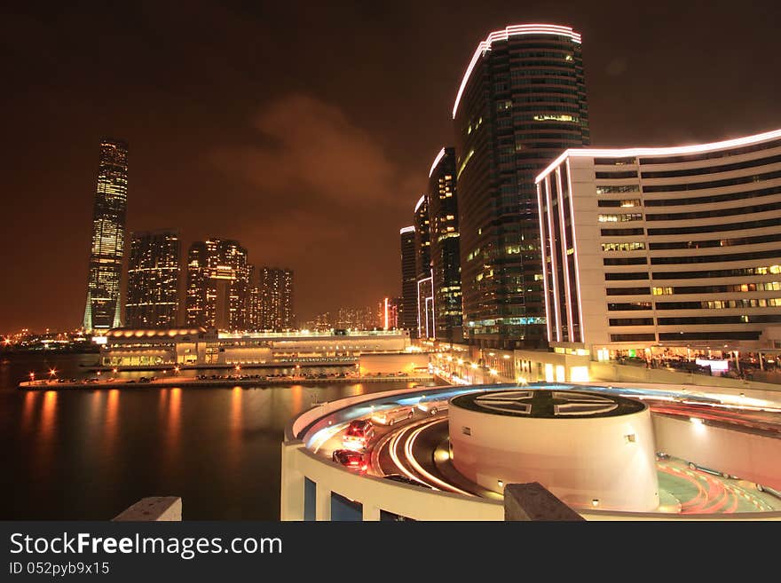 Hong Kong night view of skyline. Hong Kong night view of skyline