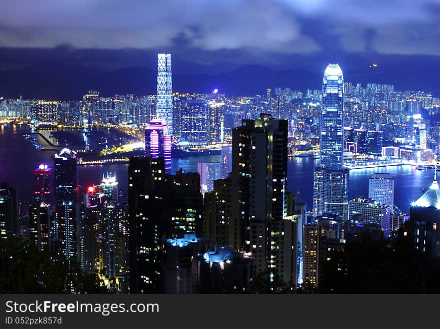 Night time shot of Hong Kong bay taken from Victoria peak. Night time shot of Hong Kong bay taken from Victoria peak