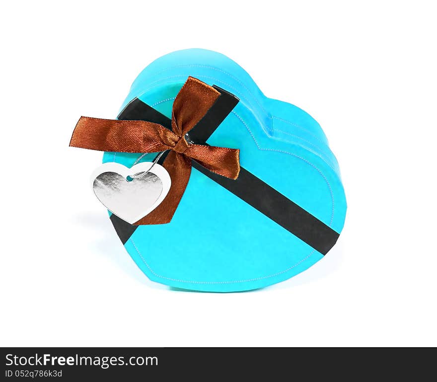 Blue Heart-shaped box in heart shape on white background