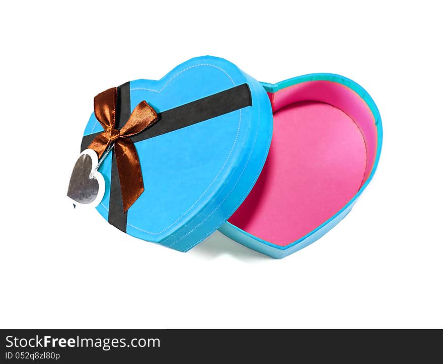 Blue Heart-shaped box in heart shape on white background