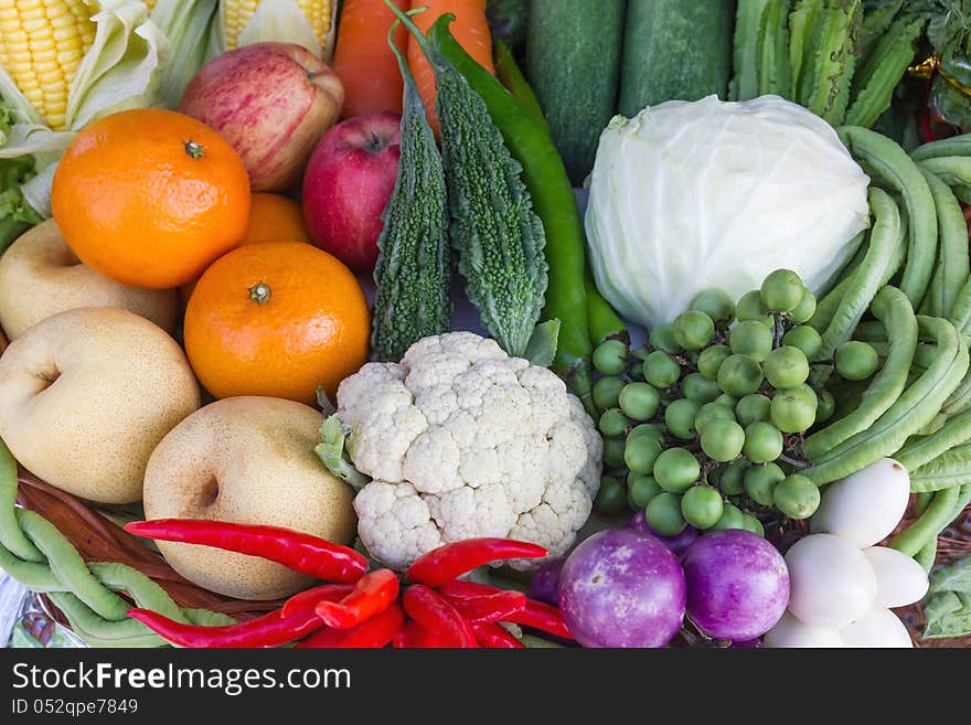 Fresh fruits and vegetables.  Organic healthy vegetables and fruits