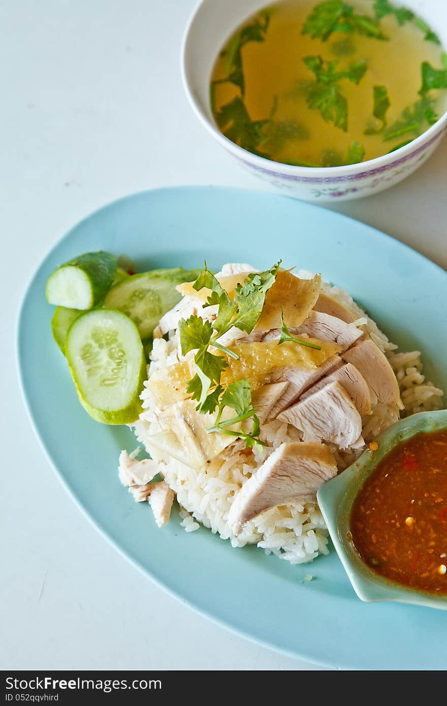 Rice steamed with chicken soup in Thailand