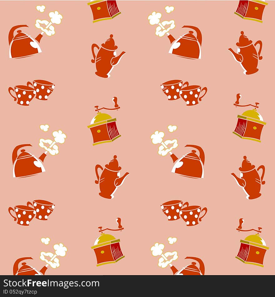 The illustration shows pattern a set of dishes for a coffee. Illustration on separate layers of red and brown tones, with the use of clipping mask. The illustration shows pattern a set of dishes for a coffee. Illustration on separate layers of red and brown tones, with the use of clipping mask.