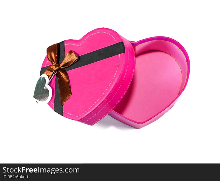 Pink Heart-shaped box in heart shape on white background