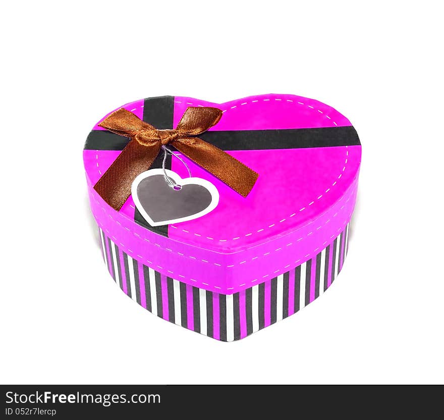 Pink Heart-shaped box in heart shape on white background