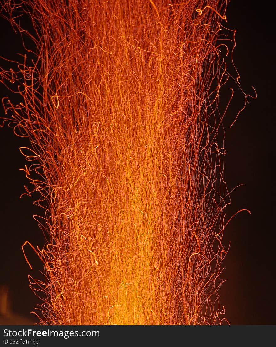 The sparks on a stormy fire