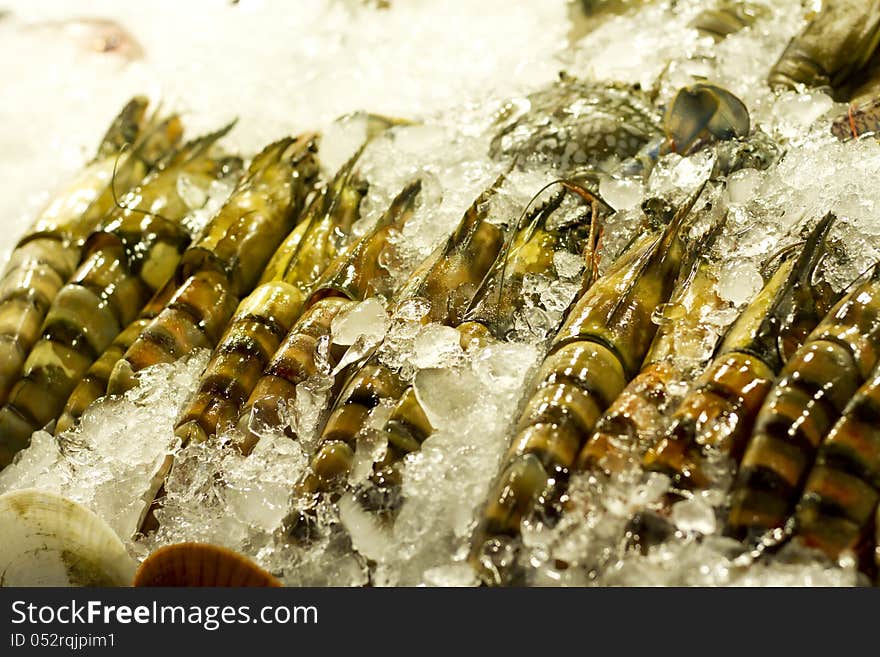 Sea fresh prawn frozen on the ice. Sea fresh prawn frozen on the ice