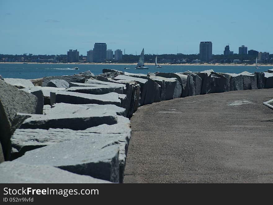 Breakwater protecting the Punta del Este docks.