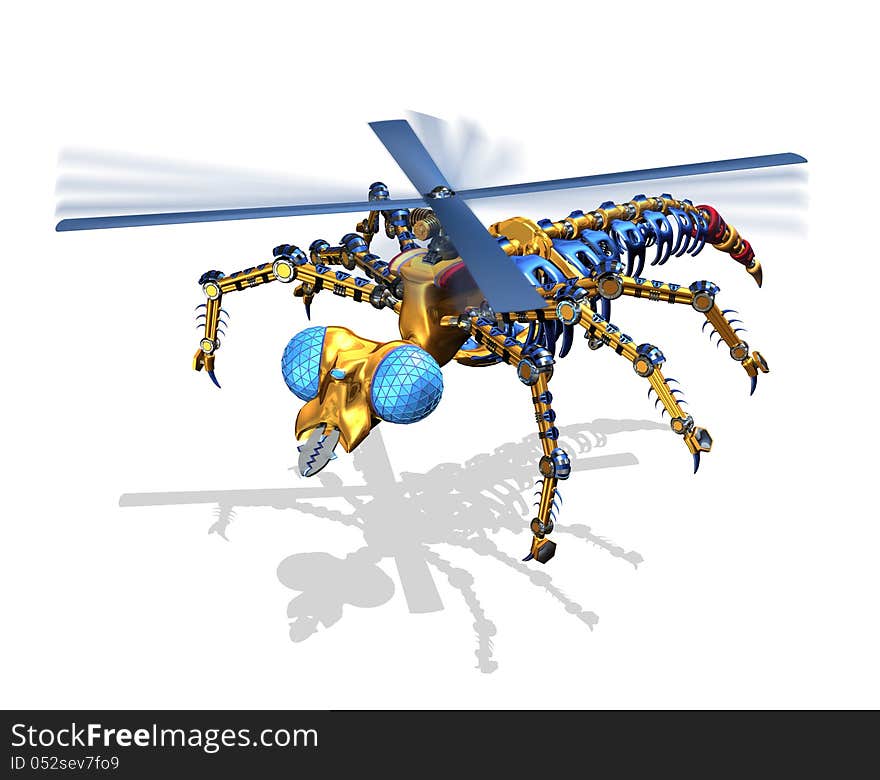 A robotic insect is about to land - 3D render. A robotic insect is about to land - 3D render.