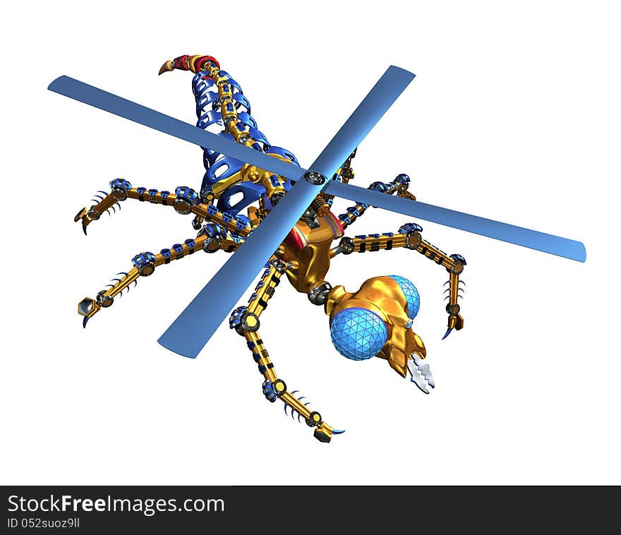 A robotic insect as seen from above - 3d render. A robotic insect as seen from above - 3d render.