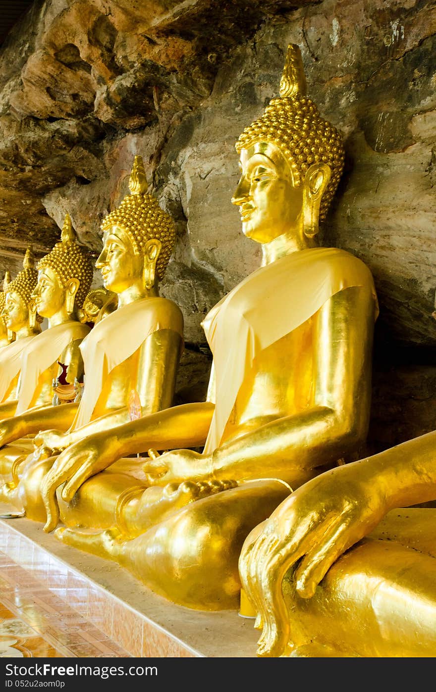 Golden Buddha Statue In  Cave