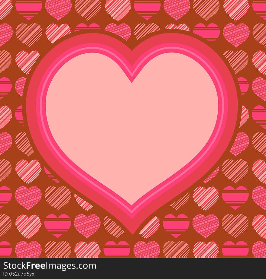 Valentines Day background with big heart and love pattern