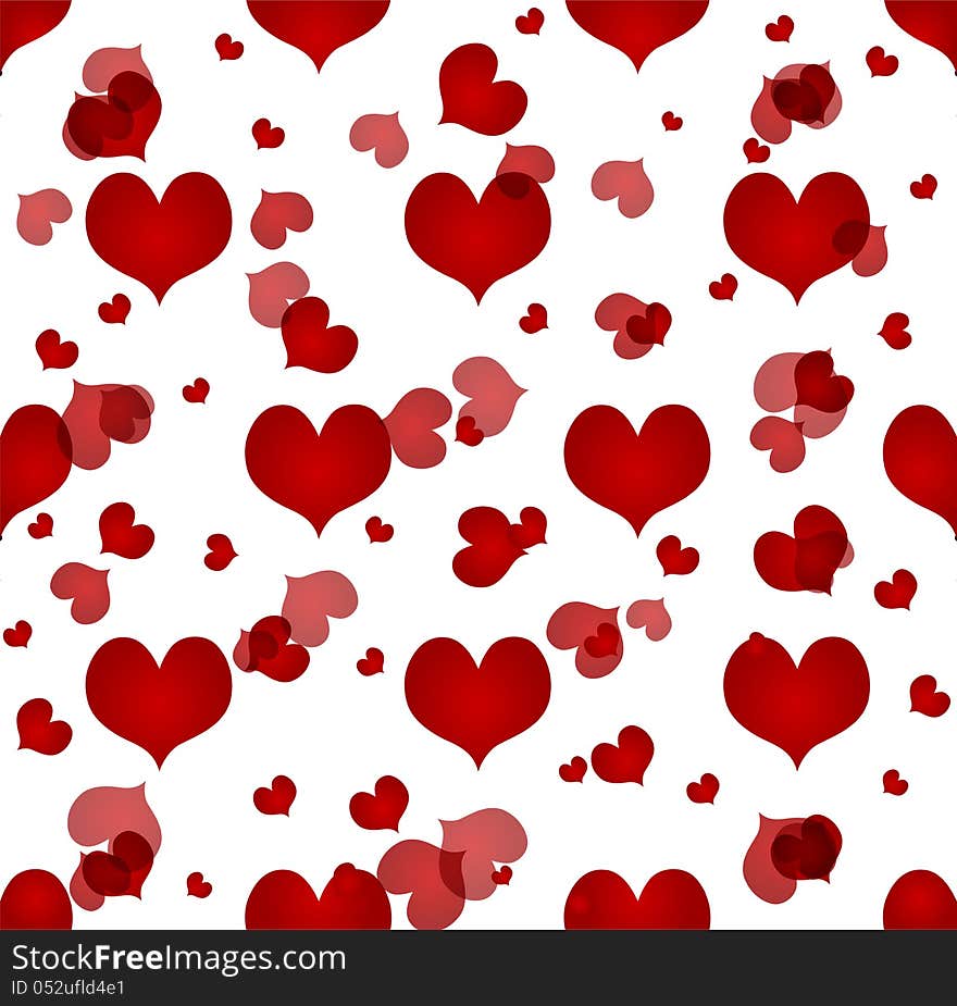 Romantic seamless pattern with abstract red hearts for valentines day