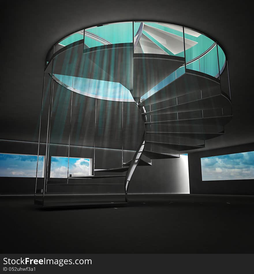 Spiral Staircase With Blue Flare From Down View