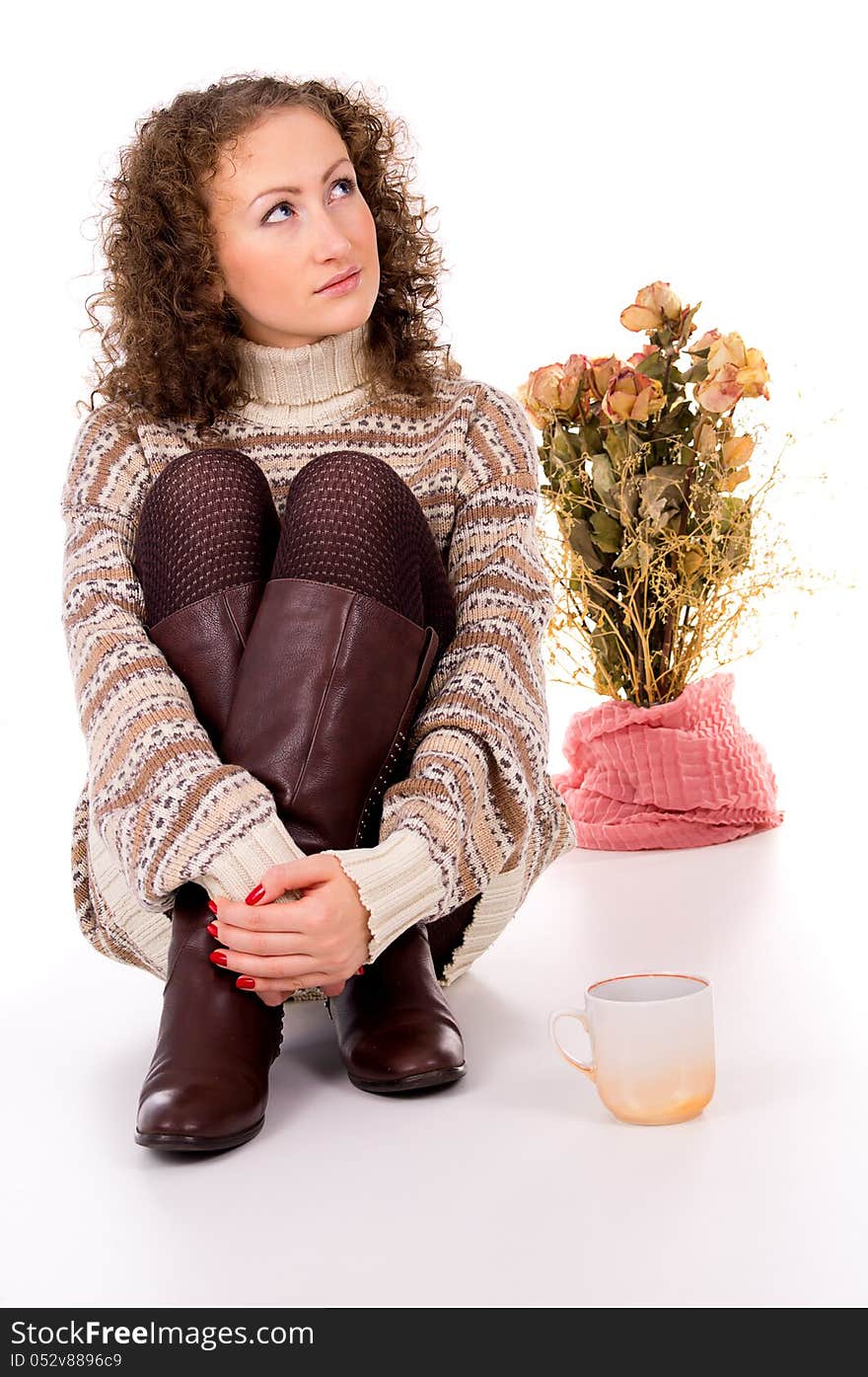 Girl Has A Rest In Winter Cozy Home