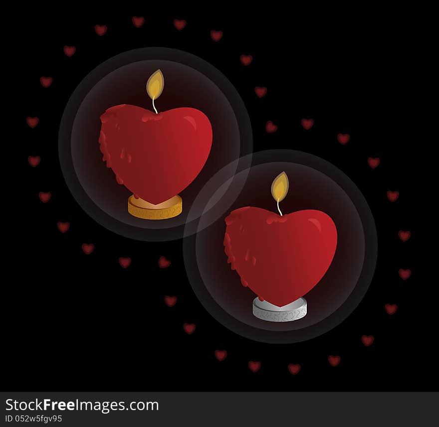 Illustration of heart shaped candle surrounded by small heart