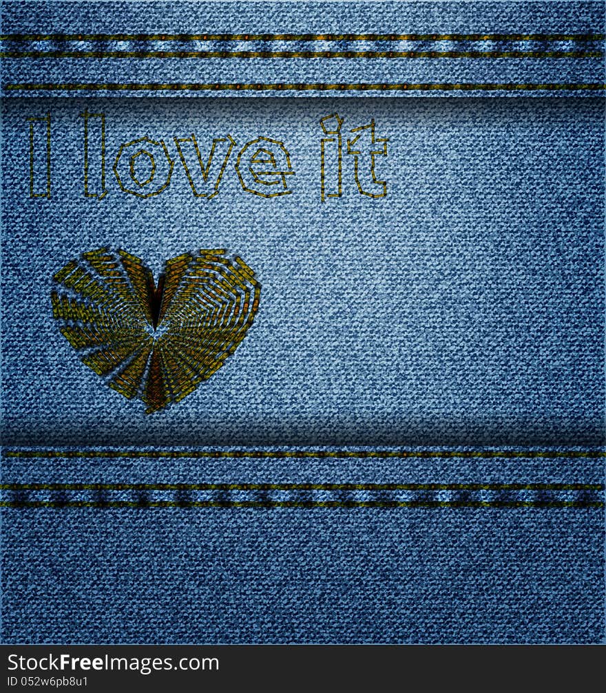 Denim background with embroidery in the form of heart