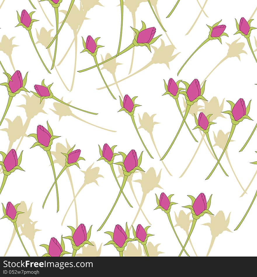 Vector seamless texture rose buds on a white background