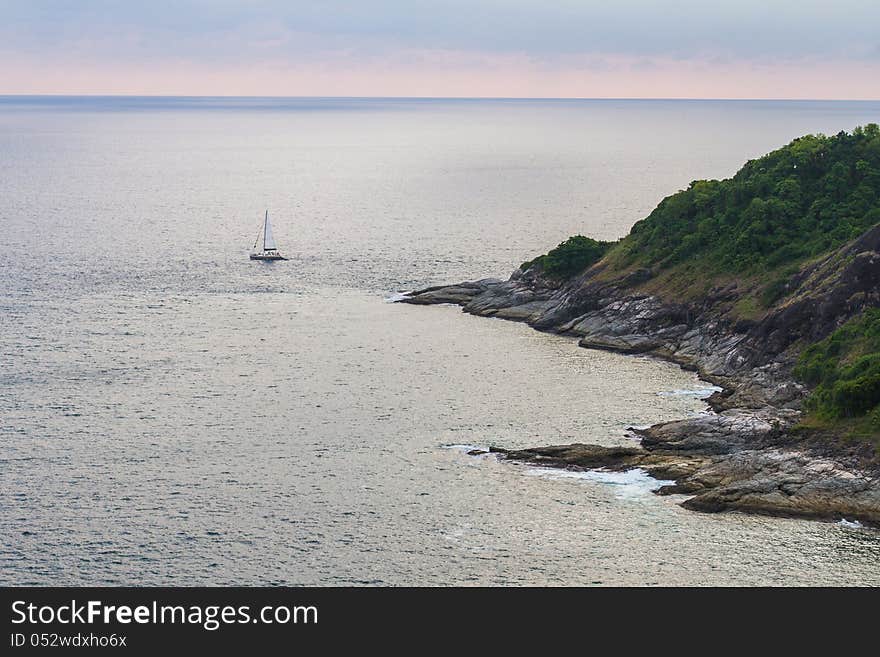 Sailing in afternoon shore