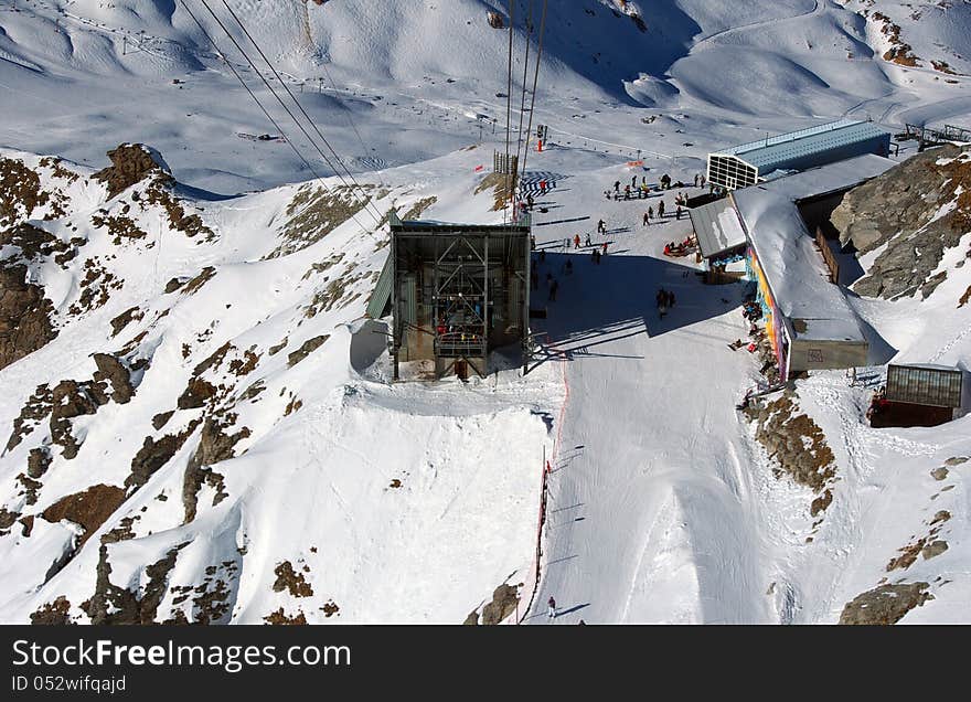 Originating office of a cable railway seen by the suspended cabin. Originating office of a cable railway seen by the suspended cabin.